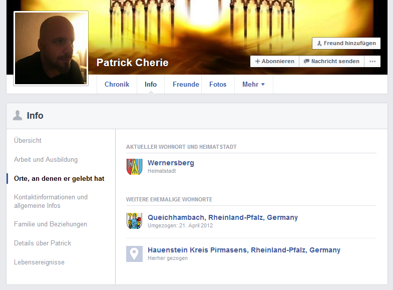 Patrick Cherie Infos von der Facebook-Seite