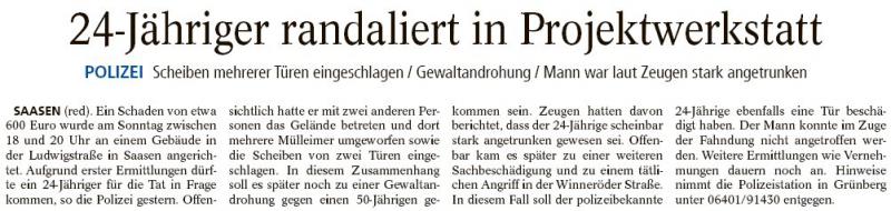 Pressebericht im Gießener Anzeiger, 14.7.2015