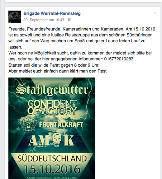 Flyer des Konzertes und geplante Anreise aus Südthüringen