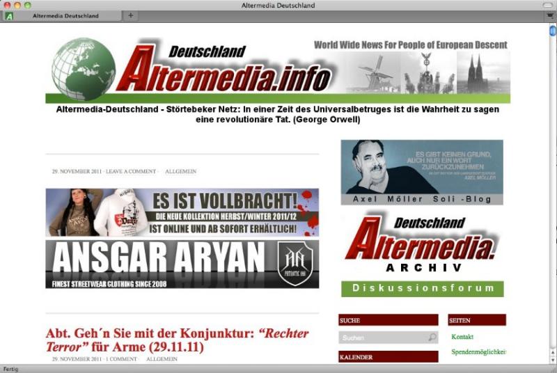 Neonazis im Netz: Hetz-Propaganda aus den USA (Screenshot Altermedia