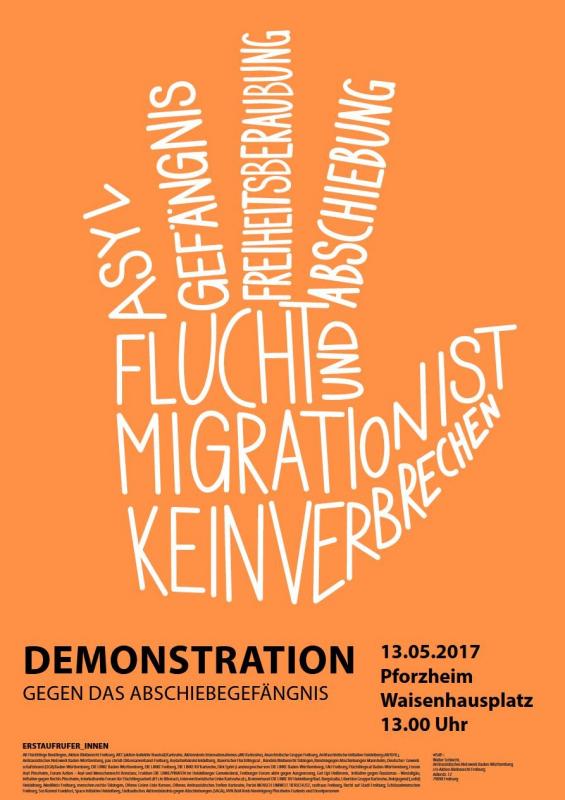 Plakat Demo gegen Abschiebeknast 13-5-17 Pforzheim