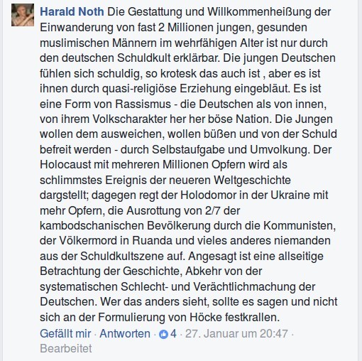 Harald Noth über „Umvolkung“ und „Schuldkult“, 27.01.2017