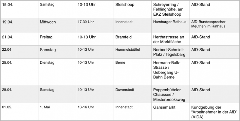 AfD-Termine in Hamburg im April und am 1. Mai