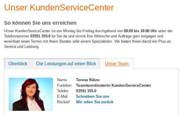 Teresa Rätze auf der Webseite der Volksbank Bautzen