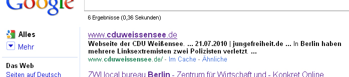 Google-Cache des "Junge Freiheit"-Artikels auf der CDU-Weißensee-Website