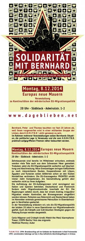 Plakat: (B) Veranstaltung: Europas neue Mauern — Kontinuitäten der mörderischen EU-Migrationspolitik 