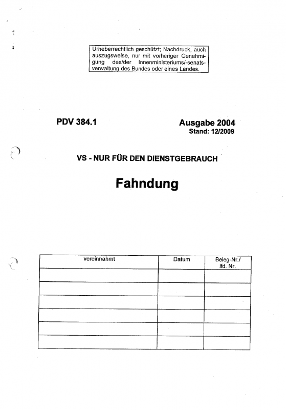  Handbuch der Polizei zur Fahndung 2009 – Titelblatt