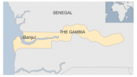 Gambia - almost surrounded by Senegal.