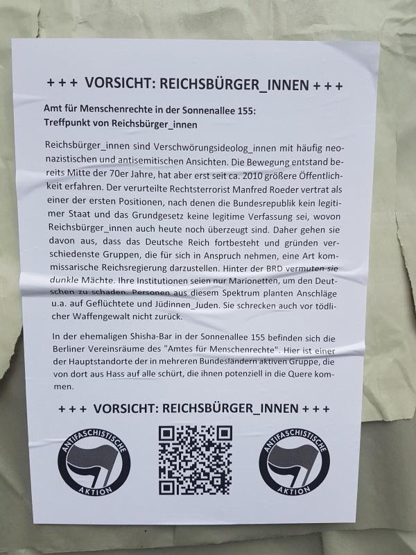 [B-Neukölln] Plakataktion gegen "Reichsbürger_innen"-Infrastruktur