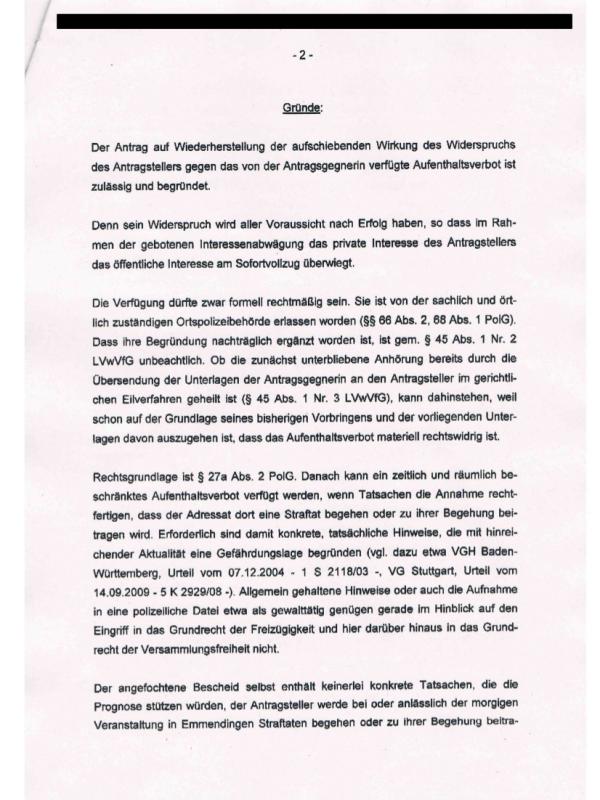 Verwaltungsgericht Freiburg Beschluss vom 21.10.11 (2/4)