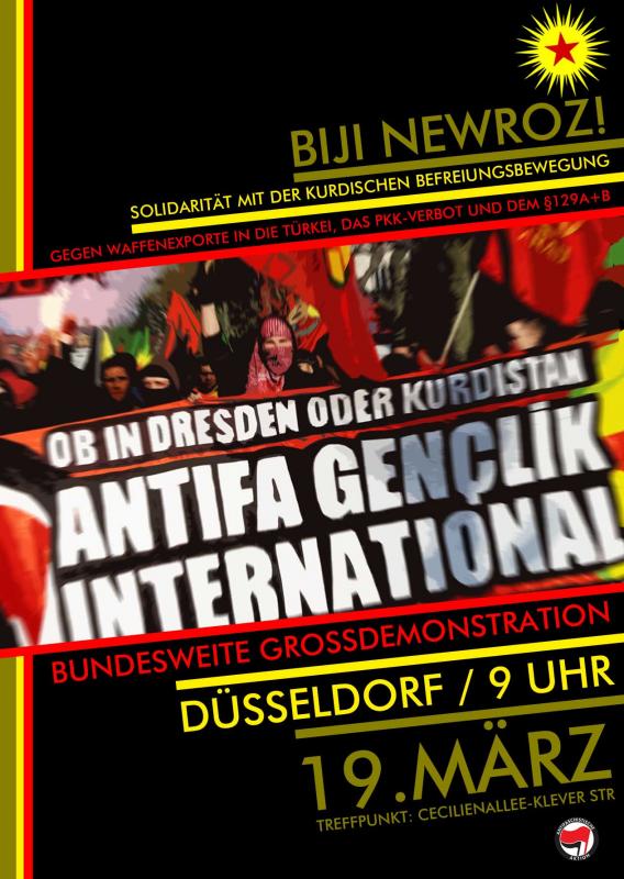 Flyer: Biji Newroz - Großdemo am 19.März in Düsseldorf