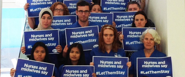 Nurses and midwives say 'Let Them Stay' (photo from the NSW Nurses and Midwives Association's Twitter account).