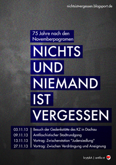 MUC: Antifaschistische Veranstaltungsreihe zum 75. Jahrestag der Novemberpogrome 1938