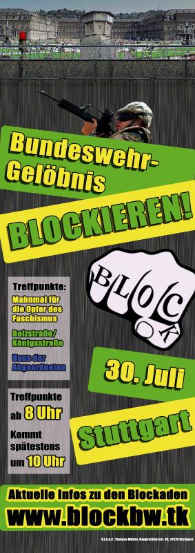 Bundeswehr-Gelöbnis am 30. Juli in Stuttgart blockieren: Plakat