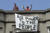 The squatters protest on the roof of the derelict St Michael's College in Sydney. Photo: Nick Moir