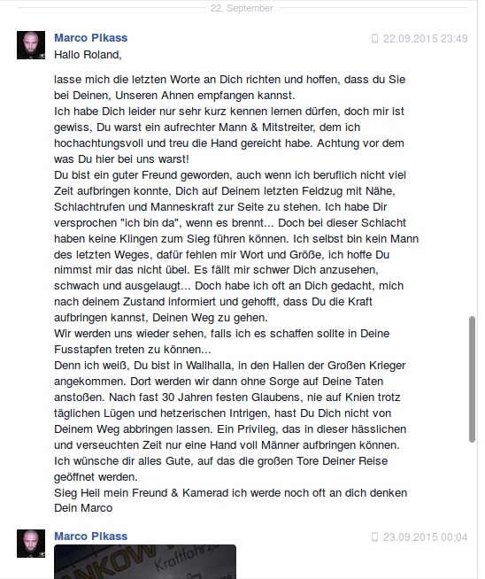"Kondolenz" Berlinghofs für Sokol auf Facebook
