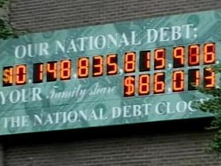 US national debt clock out of digits.